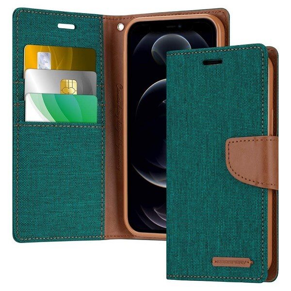 Goospery Canvas Green Apple iPhone 12 pro Wallet Case Cover Goospery Canvas Green Apple iPhone 12 pro Wallet Case Cover